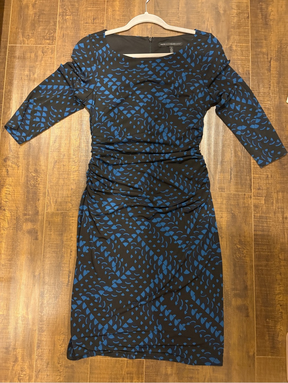 White House Black Market Black Dress with Blue Abstract Print
